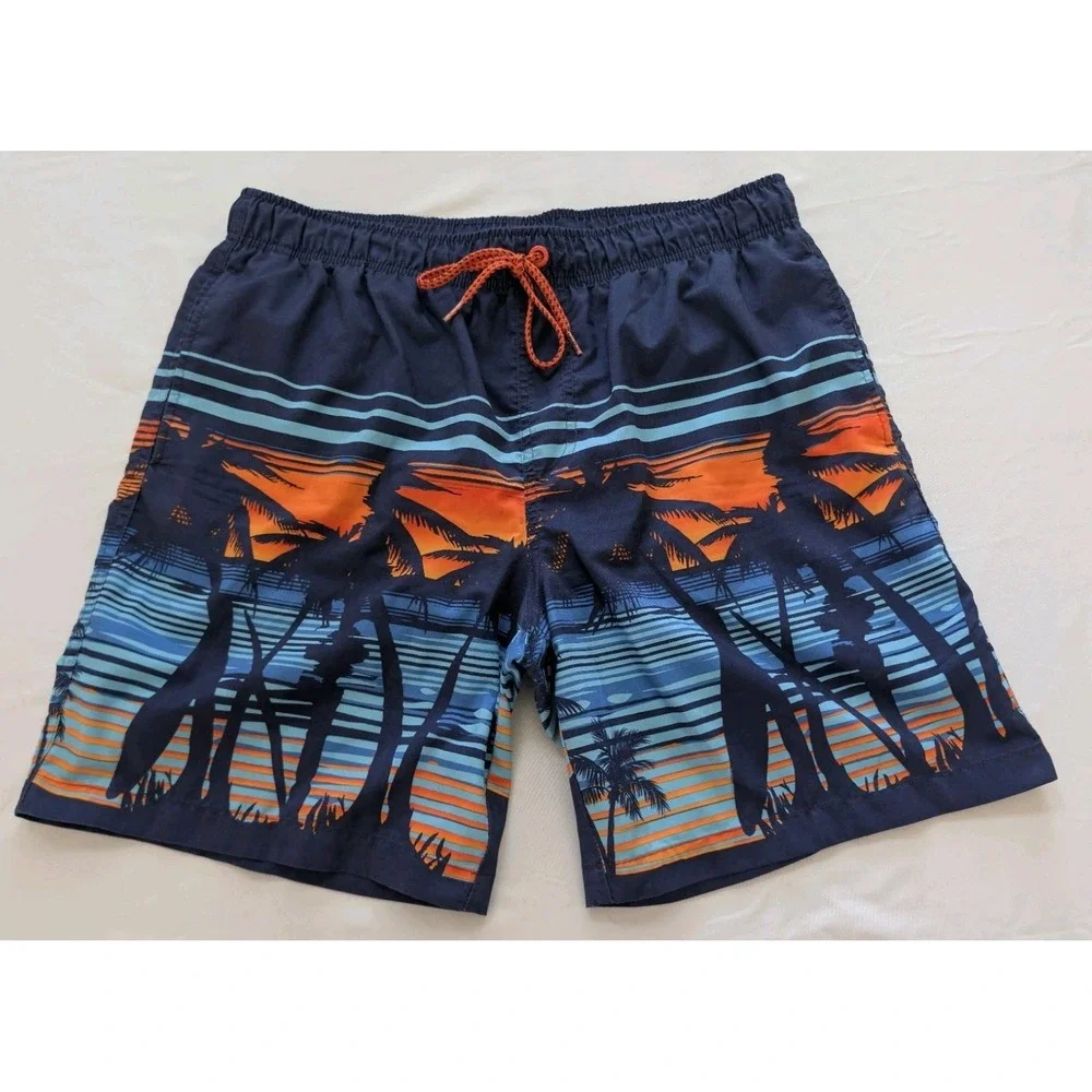Rokka & Rolla Men's Swim Trunks Size Large Sunset Tropical Palm Tree Board Short